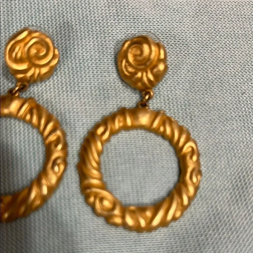 Gold Textured Hoop Earrings with Rosette Studs